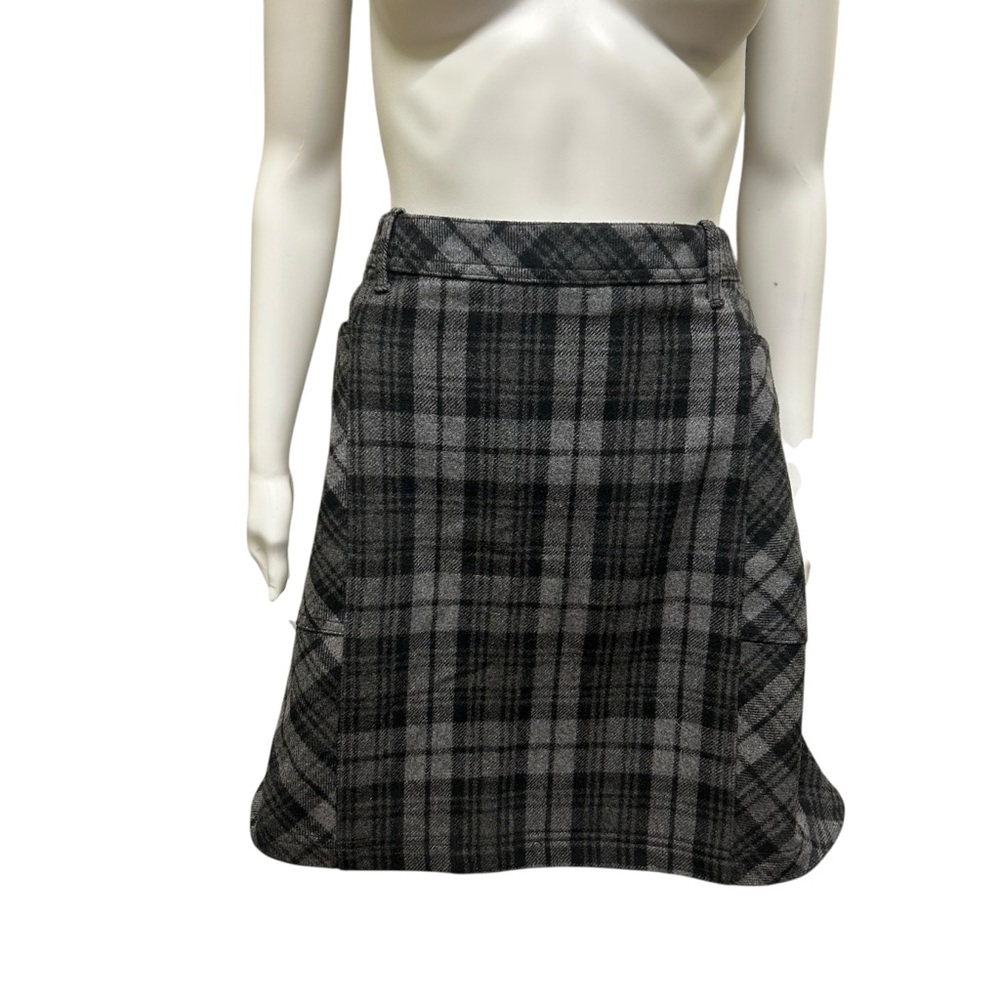 Eddie Bauer Plaid Mini Skirt Wool Blend Lined Back Zip Gray Black Size 8